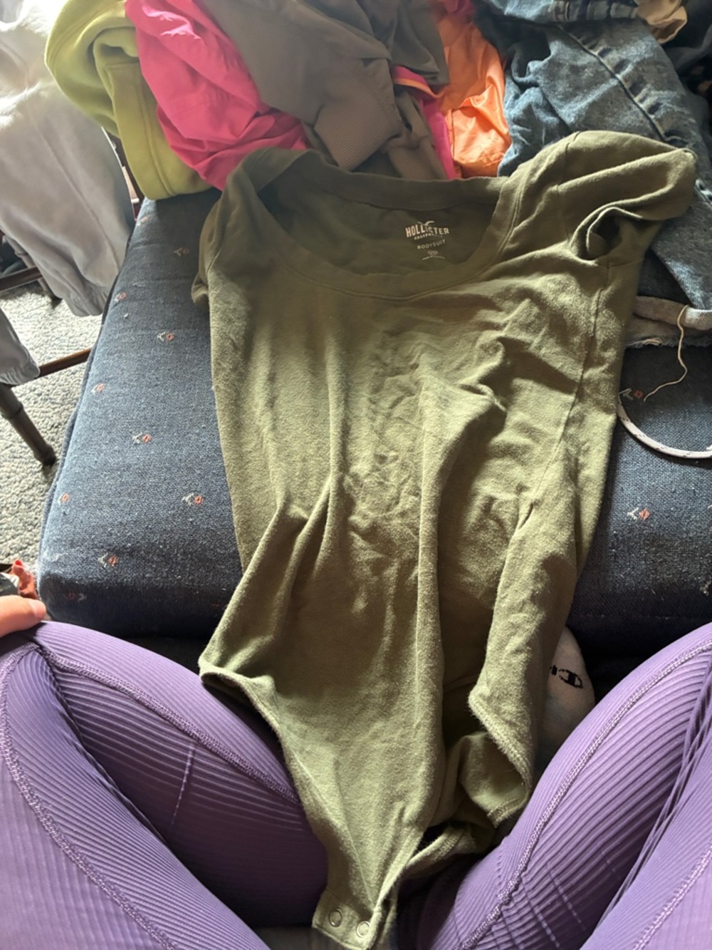Hollister Olive Green Scoop-Neck Ribbed Bodysuit